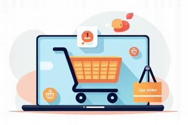 Online shopping cart illustration on a digital device screen
